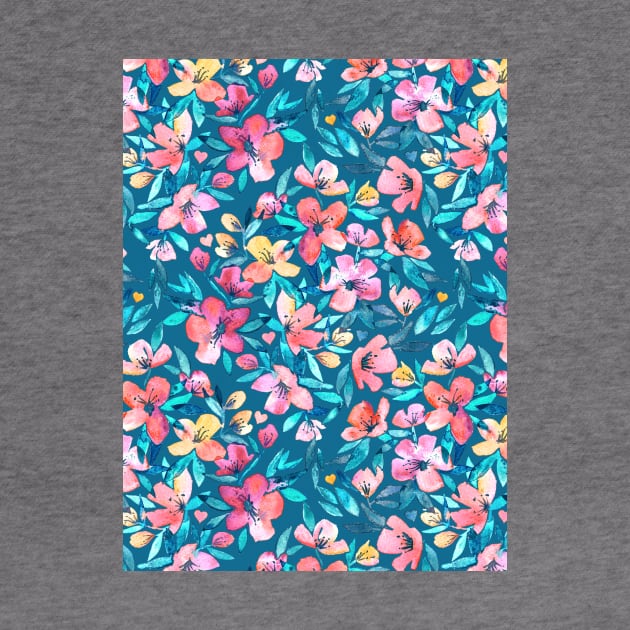 Teal Summer Floral in Watercolors by micklyn